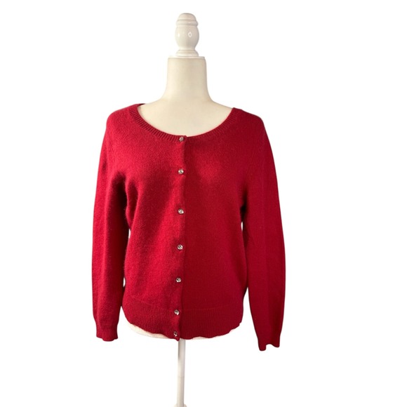 APT 9 Red Cardigan Sweater Women's Large Gem Buttons Angora Blend Cozy Casual - Picture 2 of 10
